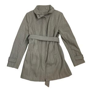 Calvin Klein womens size 4 pea coat small wool blend tan tie hooded business pr